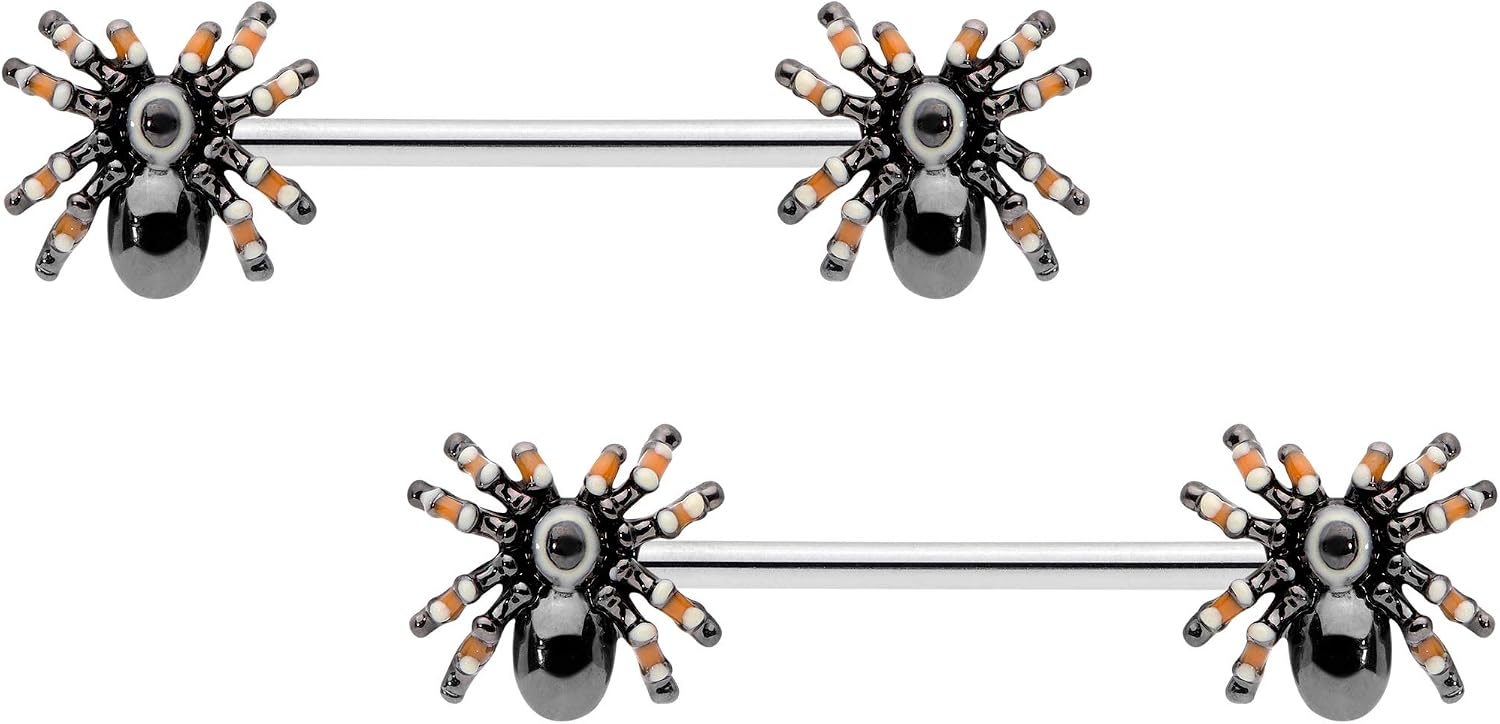 Body Candy 14G Womens Nipplerings Piercing 316L Steel 2Pc Tarantula Spider Barbell Nipple Ring Set 5/8"