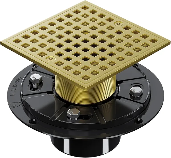 Yaseingoo 4 Inch Shower Floor Drain with Flange - Square Shower Drain with Hair Strainer - Removable Strainer Cover - SUS304 Stainless Steel & CUPC Certified - Brushed Gold