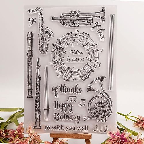 Miniatura 5 de Sellos transparentes para notas musicales, tarjetas de silicona con sentimientos, patrón de pancarta de encaje, sellos transparentes para decoración