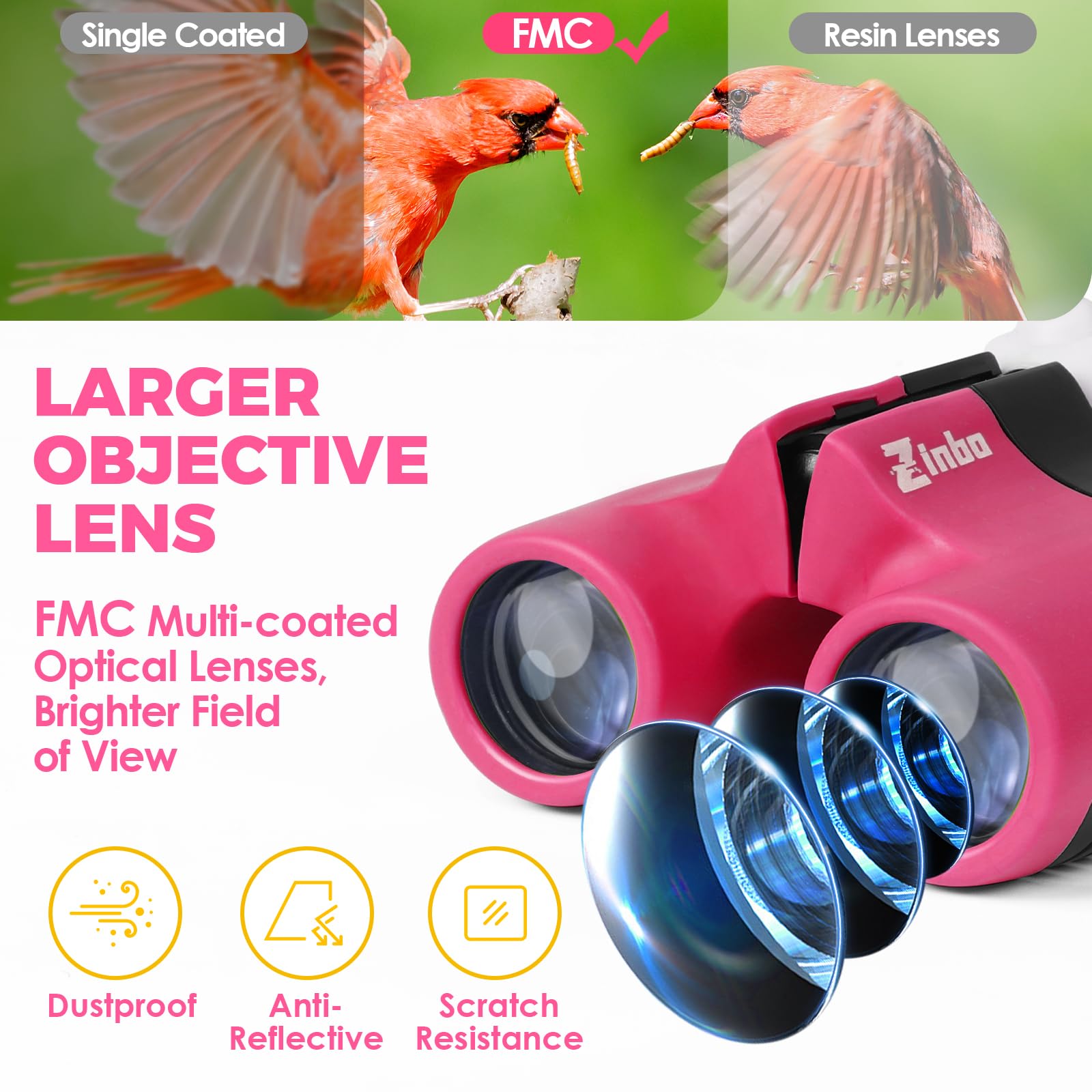 Binocolo Bambini 8x21 Ottica reale ad alta risoluzione, con lente d'ingrandimento e bussola fischietto, binocolo per bambini da 3 a 12 anni, ragazzi e ragazze, escursioni, viaggi