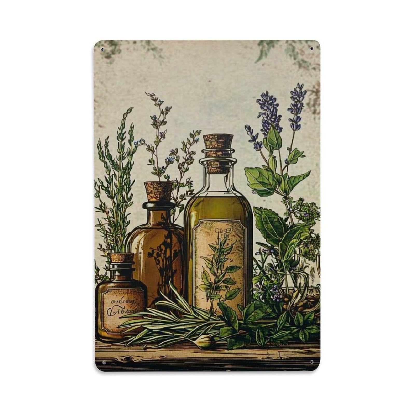 Jdfenggu Vintage Herbal Botanical Illustration Print Retro Metal Tin Sign, Metal Poster For Bar, Home, Man Cave, Kitchen, Laundry Room Art Decor 8X12 Inch