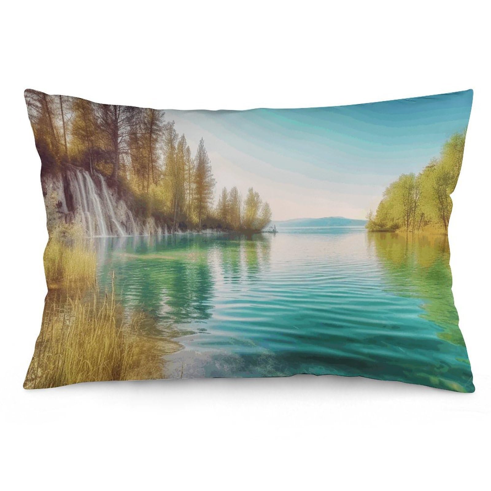 2 Pack Pillow Cases for Hair and Skin, Soft Breathable Pillow Case Covers with Hidden Zipper, Clean Water and Lake Landscape Pillowcase 16 "x24 Pillow Covers for Sleeping Gift