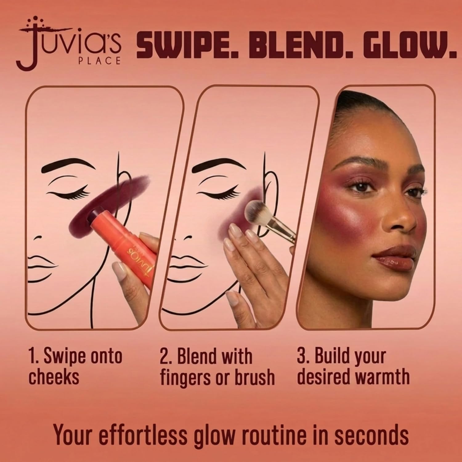 Juvia's Place Blushed Blonzing Stick - Chocolate Cherry - 2-in-1 Cream Bronzer & Blush Stick for Face - Buildable, Blendable Formula for a Sculpted, Radiant Glow - On-the-Go Application