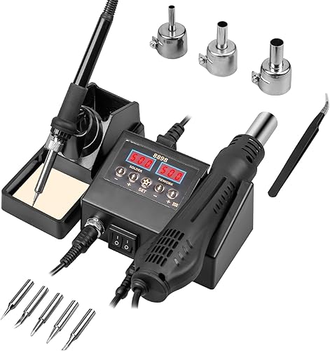 Estación de soldadura de 14 piezas, funciones de aire caliente 2 en 1, pantalla digital, kit de soldadura de soldador, estación de retrabajo SMD