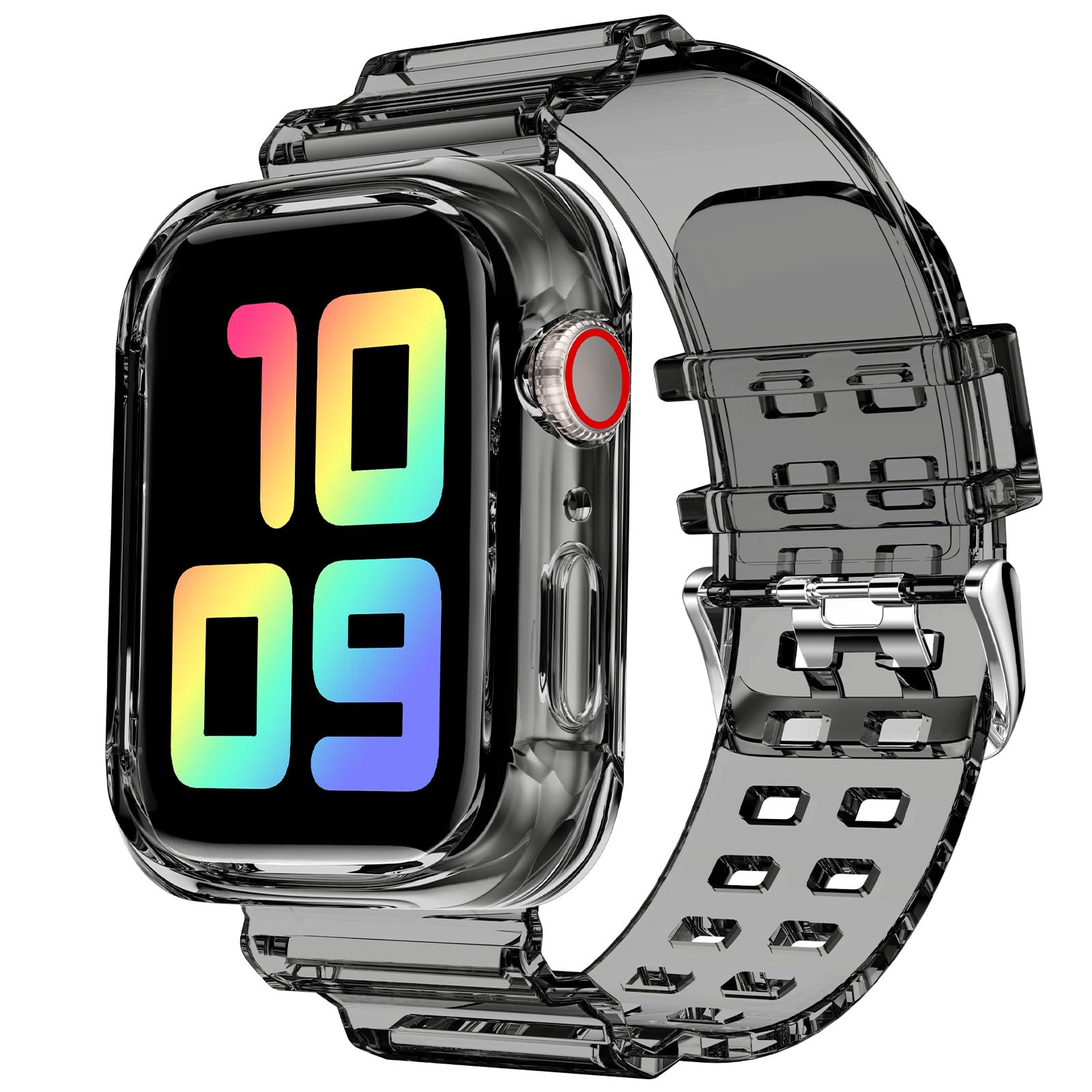 Compatible for Clear Apple Watch Band with Bumper Case 49mm 46mm 45mm 44mm 42mm 41mm 40mm 38mm, Women Men Glitter Bling TPU Sport Strap for iWatch SE Ultra 3 2 Series 11 10 9 8 7 6 5 4 3 2 1