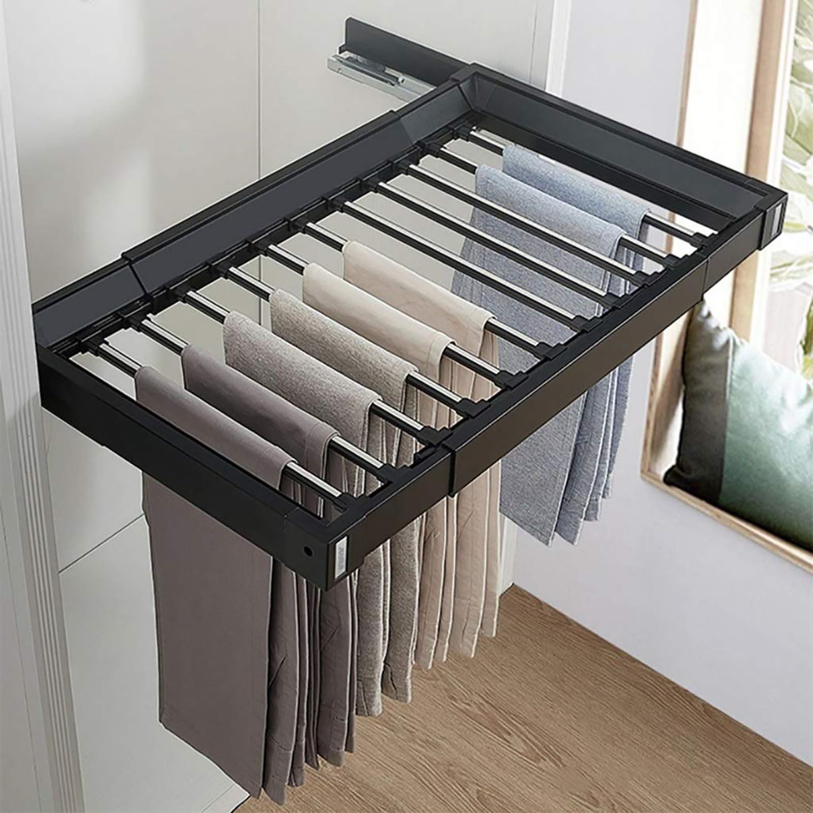 BHGFYXBS Pull Out Clothes Rack, Extensible Sliding Rail Hanger For Jeans And Scarves, Space Saving Closet Organizer,A-(60-85)*46cm