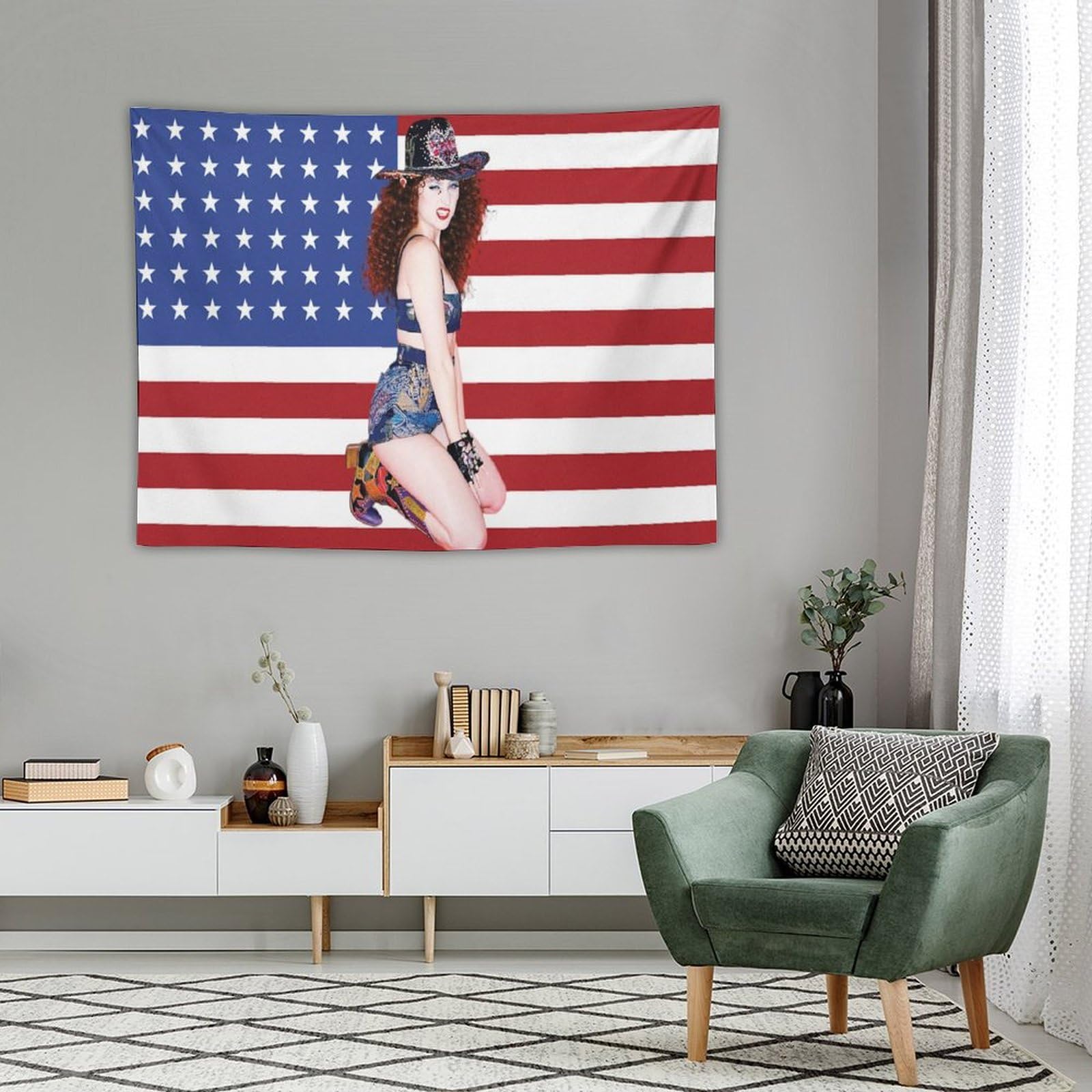 VEIGIKE Arazzo Murale Rustico Con Bandiera Americana E Orso - Motivo Caccia Mimetica Bianco E Nero - 101x76 Cm - Per Camera Da Letto Uomini, Cabina, Coperta, Dormitorio