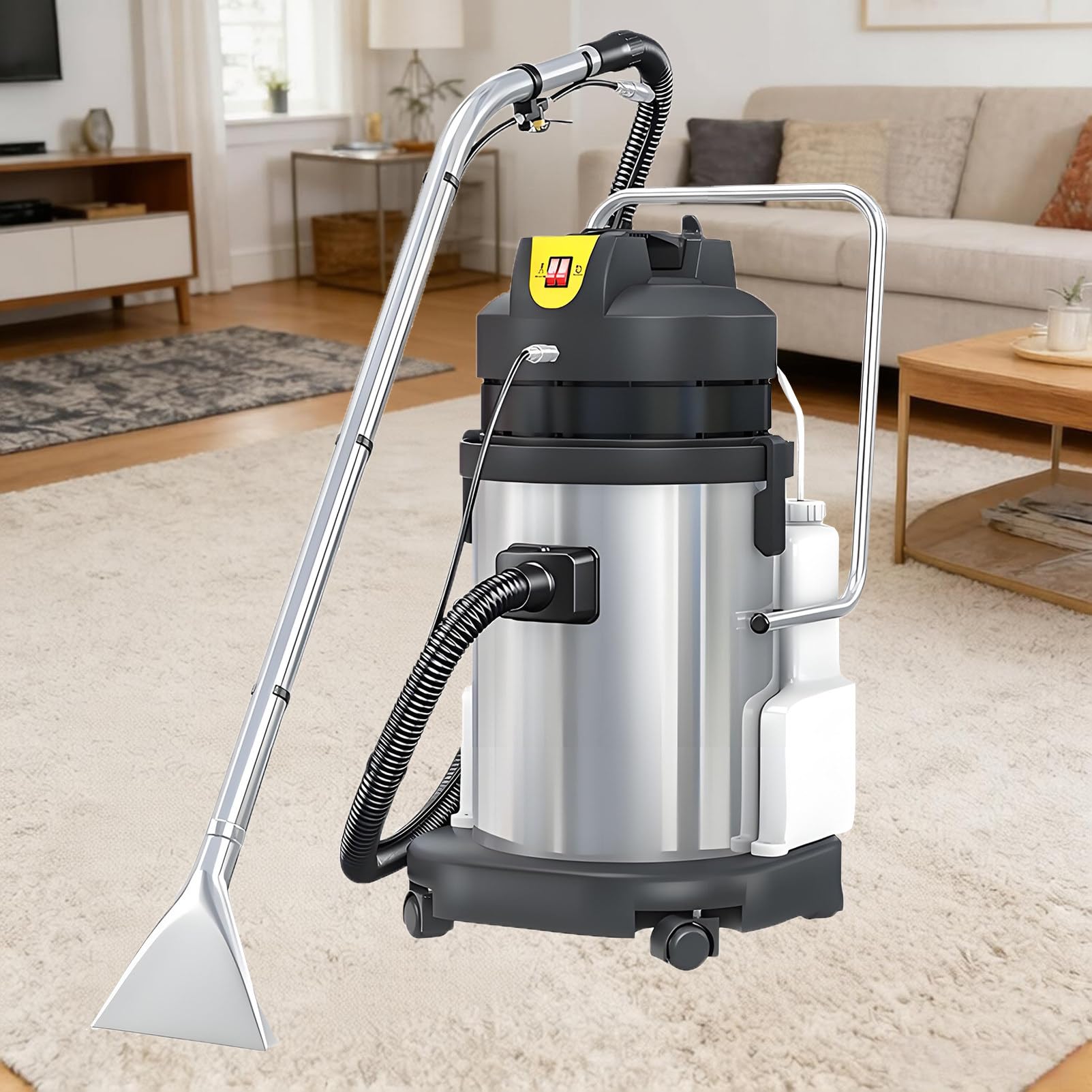 Aspirapolvere Lava e Aspira Tappeti, Shampooer per Impieghi Gravosi, Bidone Aspiratutto 2 in 1 con Ruote, Aspirazione 230mbar, per Tappeti, Pavimenti e Pulizia di Auto 20L