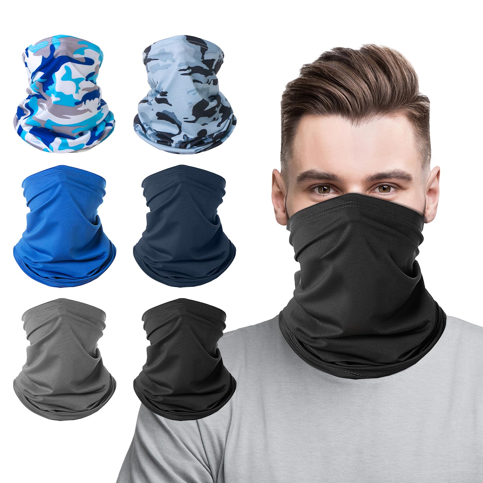 flintronic Copricapo, 6 Pezzi Multifunzione Fascia, Bandana Sciarpa di Riciclaggio della Bici Tubo Elastico Fascia Scaldacollo Balaclava Maschera UV Residence per Yoga Climb Ciclismo Escursionismo