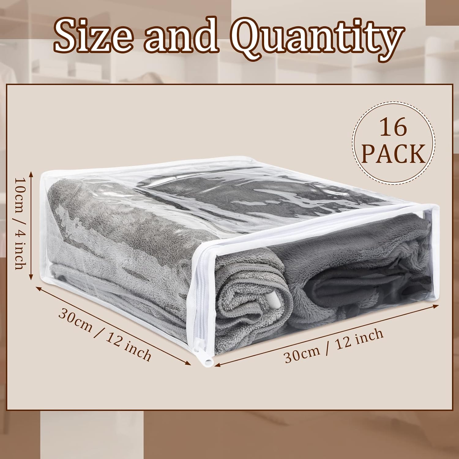 Kingdder 16 Pcs Clear Zippered Storage Bags Plastic Sweater Bags with Zipper 12 x 12 x 4 Inch Vinyl Sheet Organizer and Storage for Clothing Blankets Sheet Linen Bed Pillow Cube Organizer - Image 2