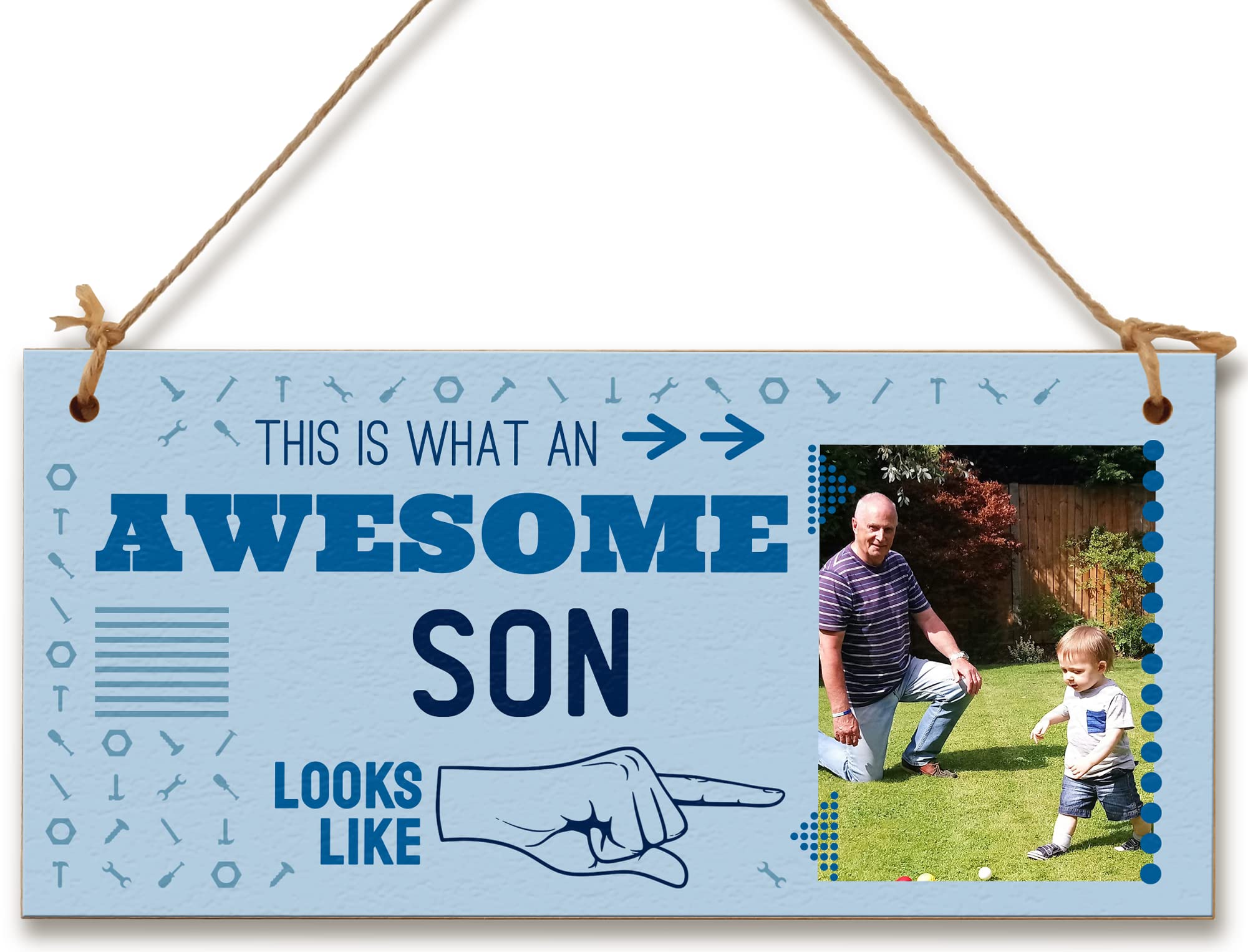 Personalised Wooden Plaque with Photo Awesome Son Looks Like Gift for Daddy Grandad Door Sign Hanging Man Cave Shed