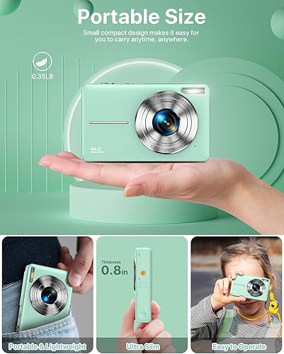 Miniatura 6 de Cámara digital, FHD 1080P Cámara para niños, cámara digital compacta de 44 MP con tarjeta de 32 GB, 1 batería, zoom digital de 16X, punto y disparo,