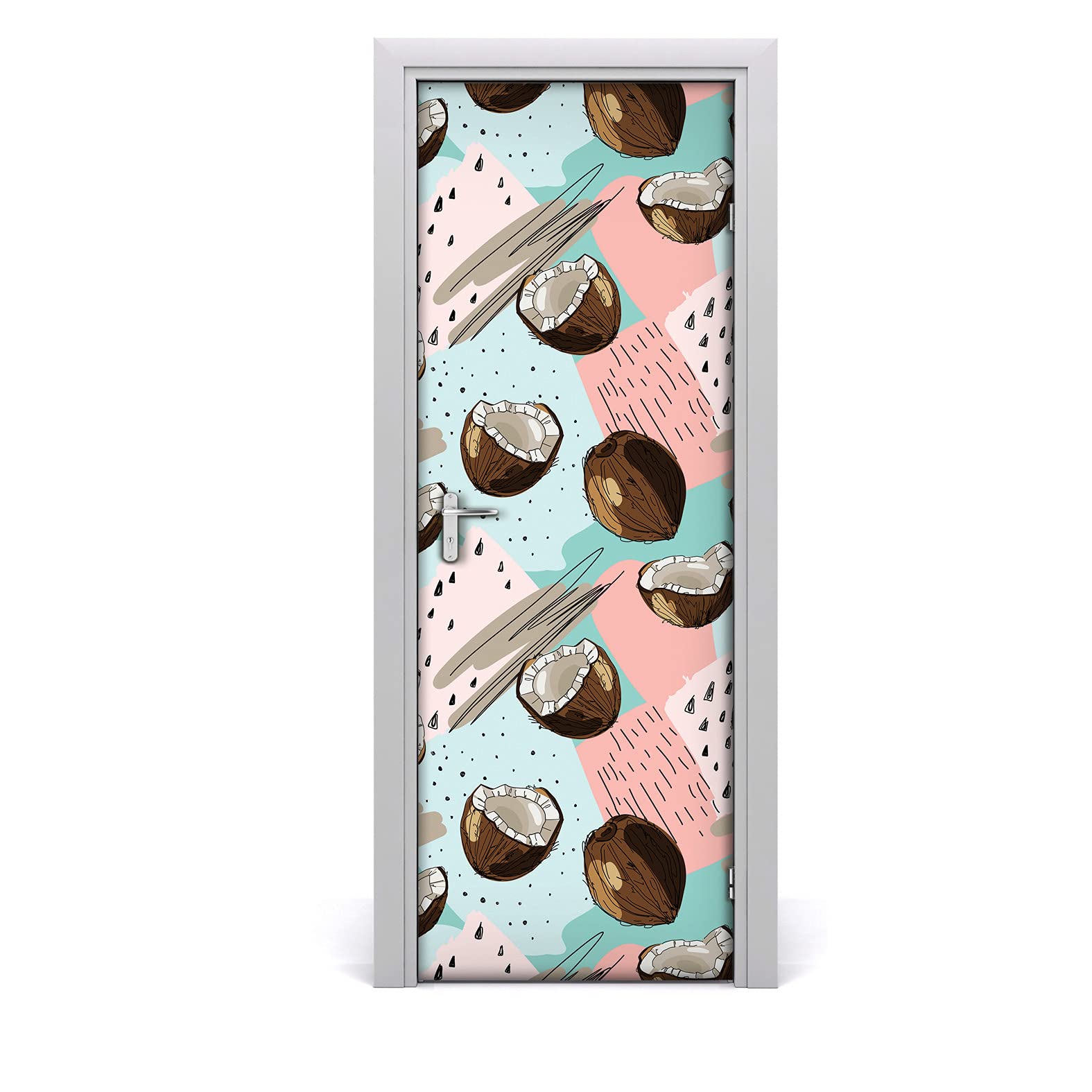 Sticker porte trompe l'oeil feuilles de coco et décoration murale autocollante