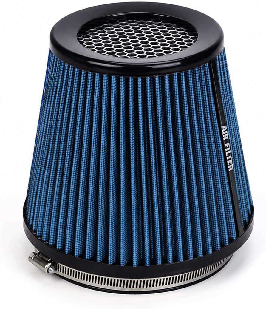 6" Inlet Cold Air Intake Filter - Washable, High Performance Clamp-On Replacement Cone Air Filter Blue