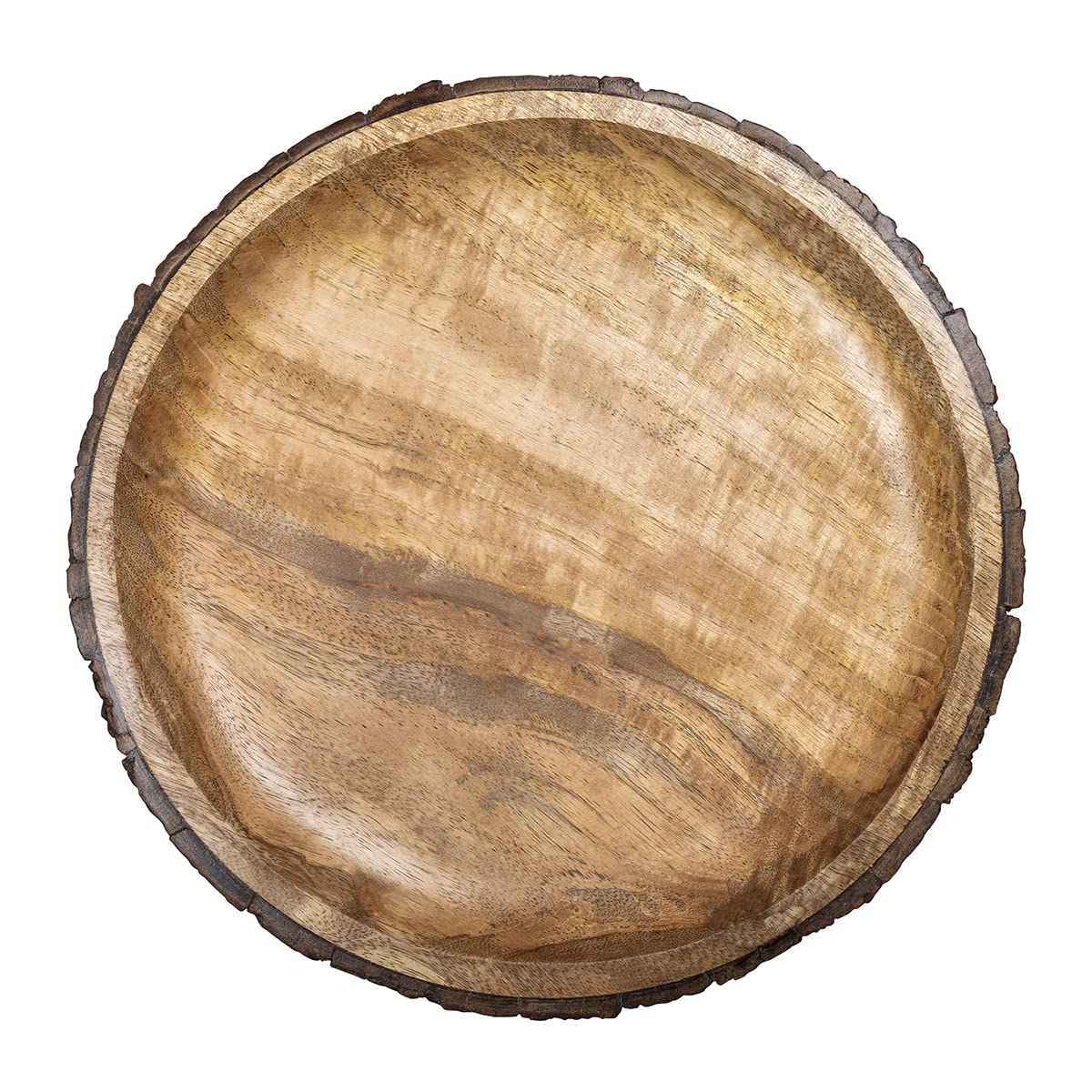 GoCraft Piatto da portata rotondo in legno con corteccia di albero sui bordi | Piatto per pizza in legno di mango | Piatto per salumi, 40,6 x 27,9 cm