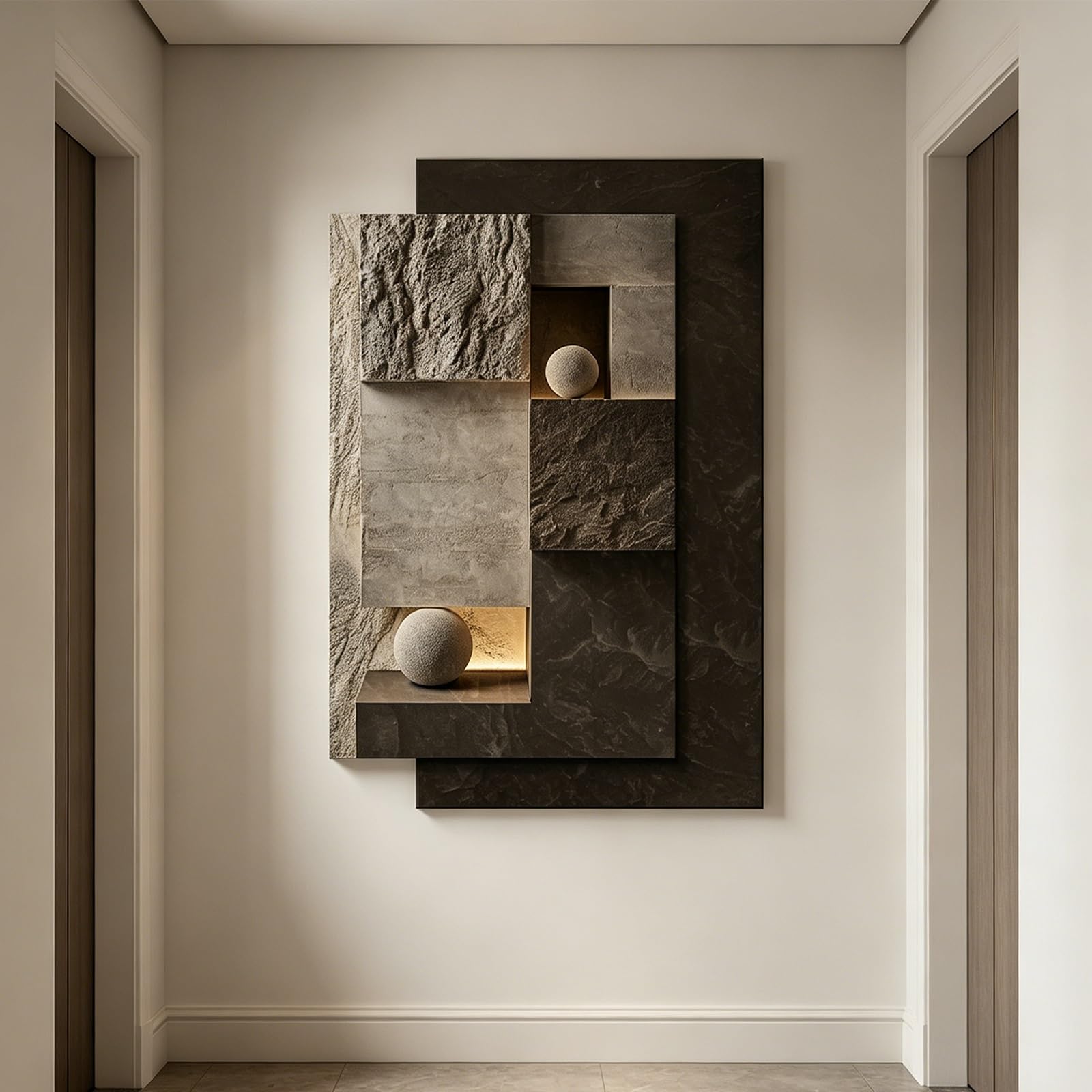 PGZMDTWI 3D Sandstone LED Remote Abstract Vertical Sculpture,Modern Living Room Entryway Hallway Wall Ornament(A,100 * 150CM 9.4 * 59.1IN)