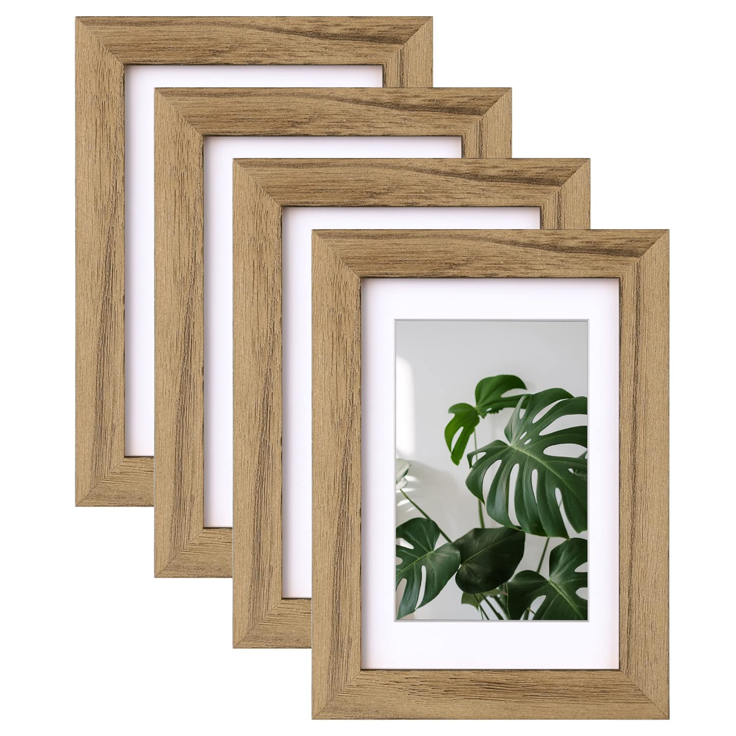 Egofine 4x6 Picture Frames with Plexiglass, Display Pictures 3.5x5 with Mat or 4x6 Without Mat Set of 4 for Tabletop and Wall Mounting, Carbonized Brown