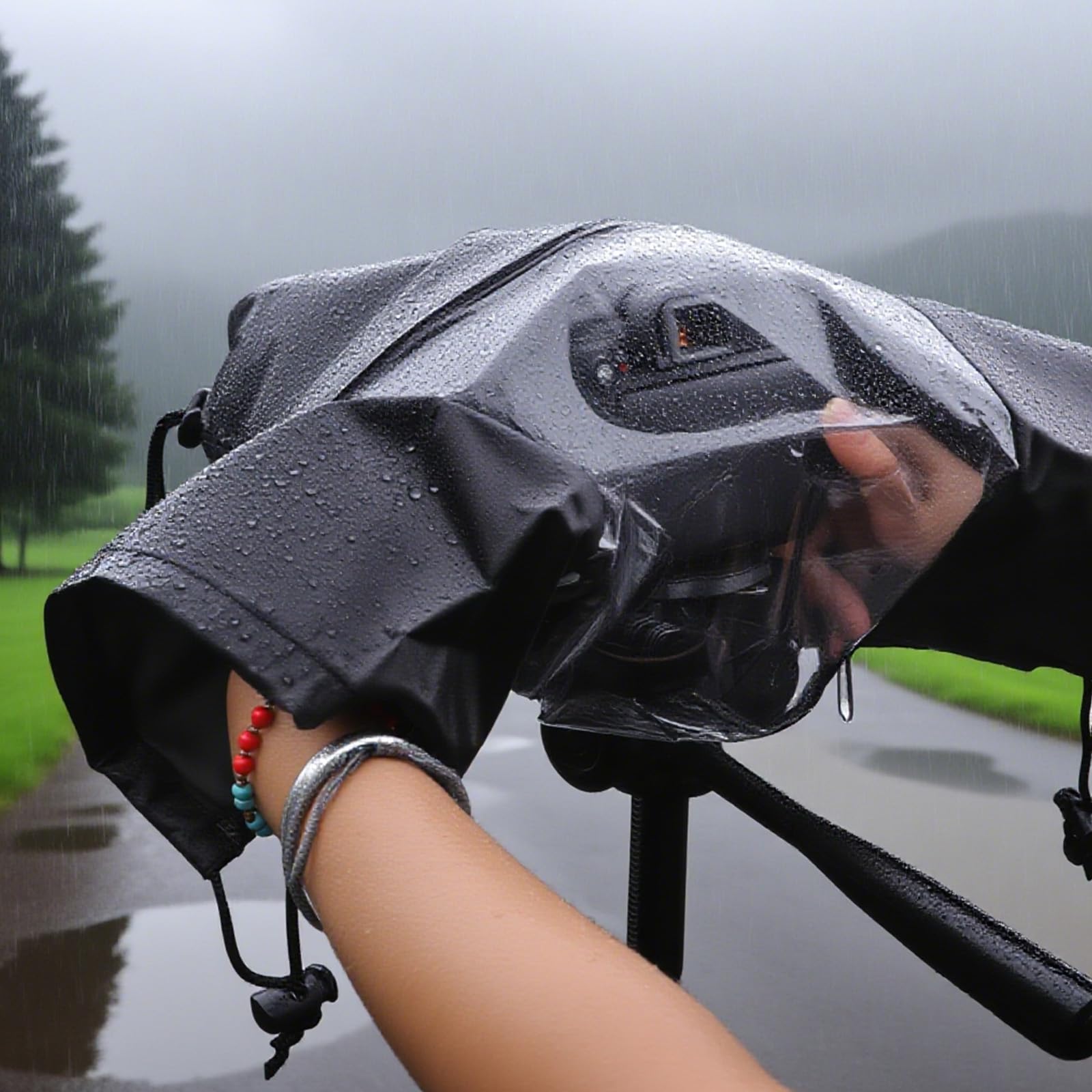 Housse De Protection Imperméable en Nylon pour Appareils Photo Reflex DSLR – Couverture Anti-Pluie pour Fujifilm, Canon, Sony – Ultra Claire avec Manches Réglables Et Accès Facile Aux Commandes