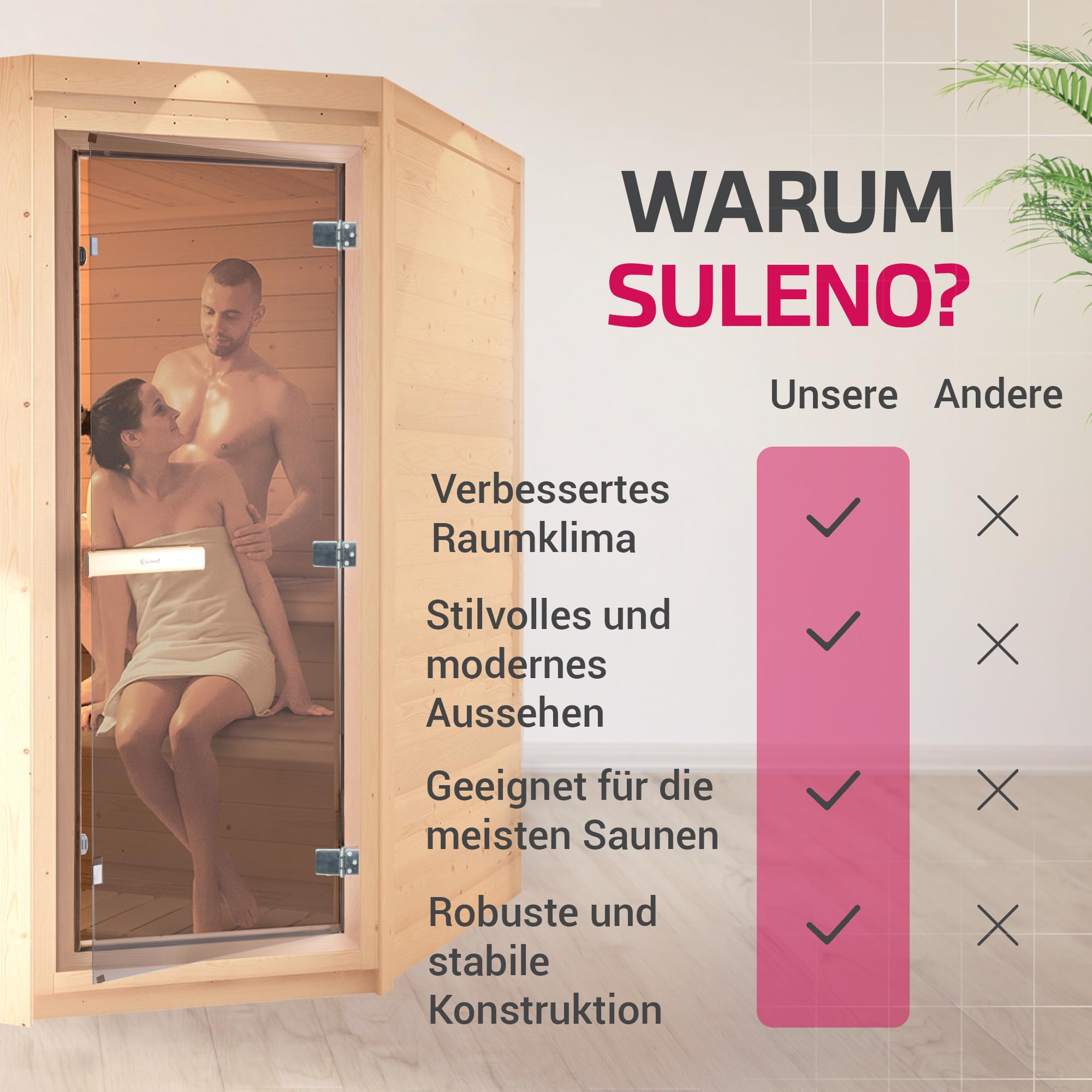 SULENO Hochwertige Saunatür mit Zarge, Komplettset, 70 x 190 cm, Bronze | Robuste Konstruktion, Inklusive Holzgriff, Demmelhuber, Tür