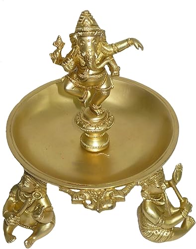 Miniatura 2 de BHARAT HAAT latón metal Ganesh Diya con instrumento musical mediano en tamaño artesanía India arte BH02597