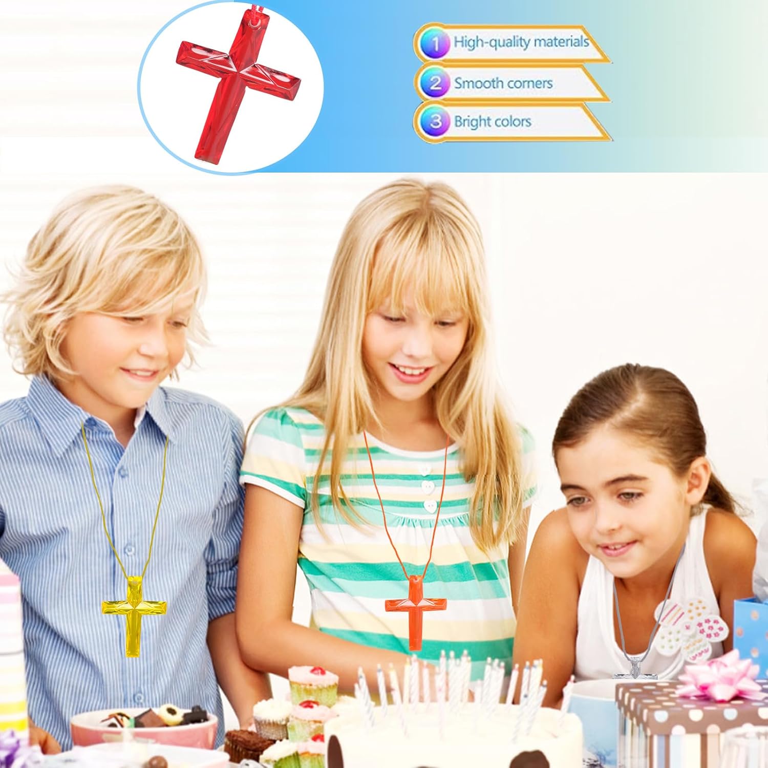 304 Pcs Crystal Cross Necklace Multicolor Cross Necklace Bulk Colored Cross Necklaces Plastic Crystal Cross Necklace Easter Egg Fillers for School Prizes Christian Religious Party Favors Supplies