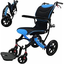 Wheelchairs for Adults Transport Wheelchair Lightweight Foldable with Telescopic Handle, 16-Inch Seat Width, Portable Travel Wheelchair for Seniors, Supports Up to 350 lbs,Blue