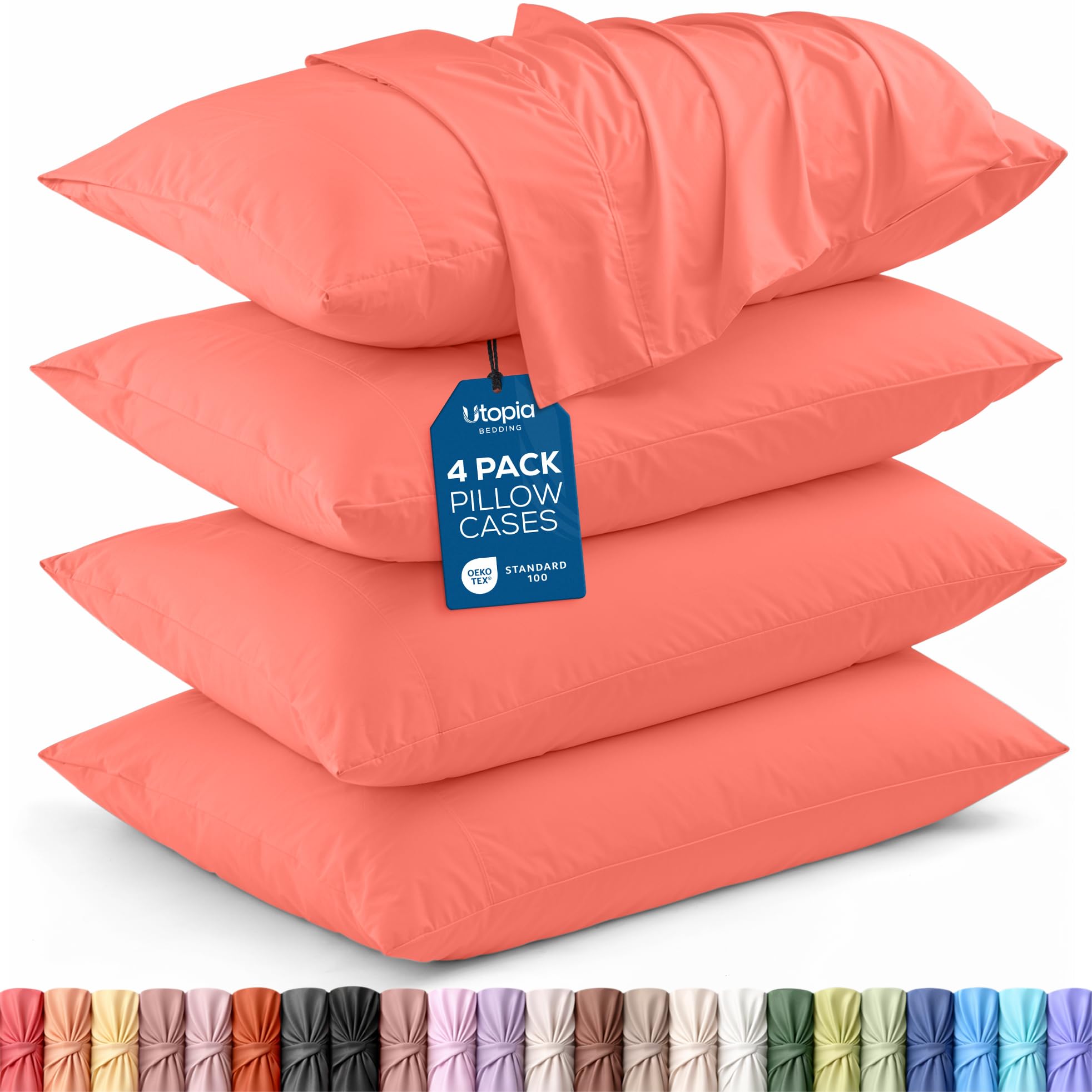 Utopia Bedding Standard Pillow Cases - 4 Pack - Envelope Closure - Soft Brushed Microfiber Fabric - Shrinkage and Fade Resistant Pillow Covers Standard Size 20 X 26 Inches (Standard, Coral) — image 1