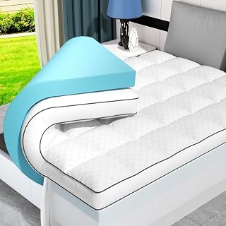 Queen Size Dual Layer 4 Inch Memory Foam Mattress Topper for Pressure Relief, 2" Breathable Pillow Top Plus 2" Cooling Gel Memory Foam Mattress Pad, 21" Elastic Pocket, Medium Support, White - Amazon product rated Grade A