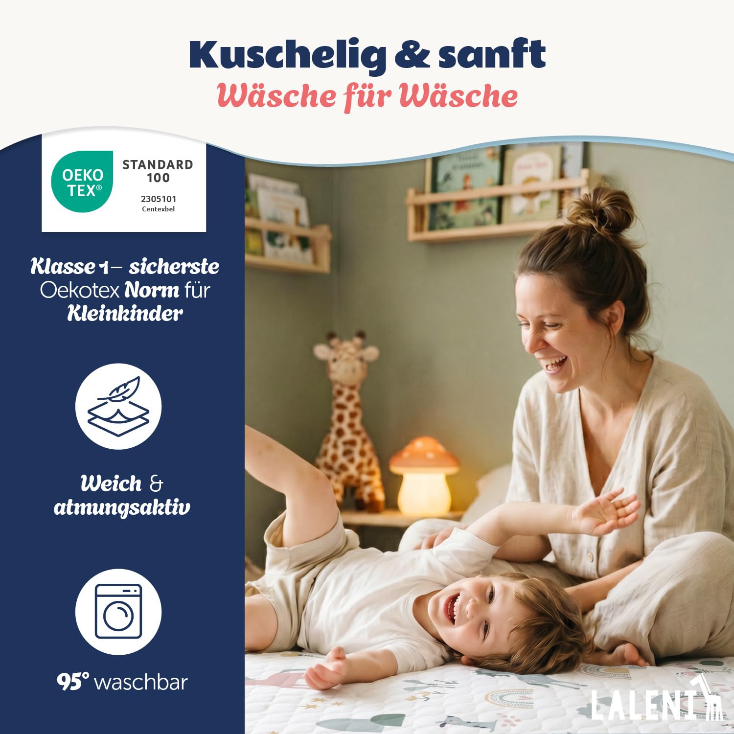 Laleni Bettunterlage wasserdicht Kinder 90x140 cm 2er Set - Oeko-TEX zert. & knisterfreie Matratzenauflage + seitliche Einstecklaschen - Kinder- und Jugendbett 140 cm Breite - Bettauflage Regenbogen