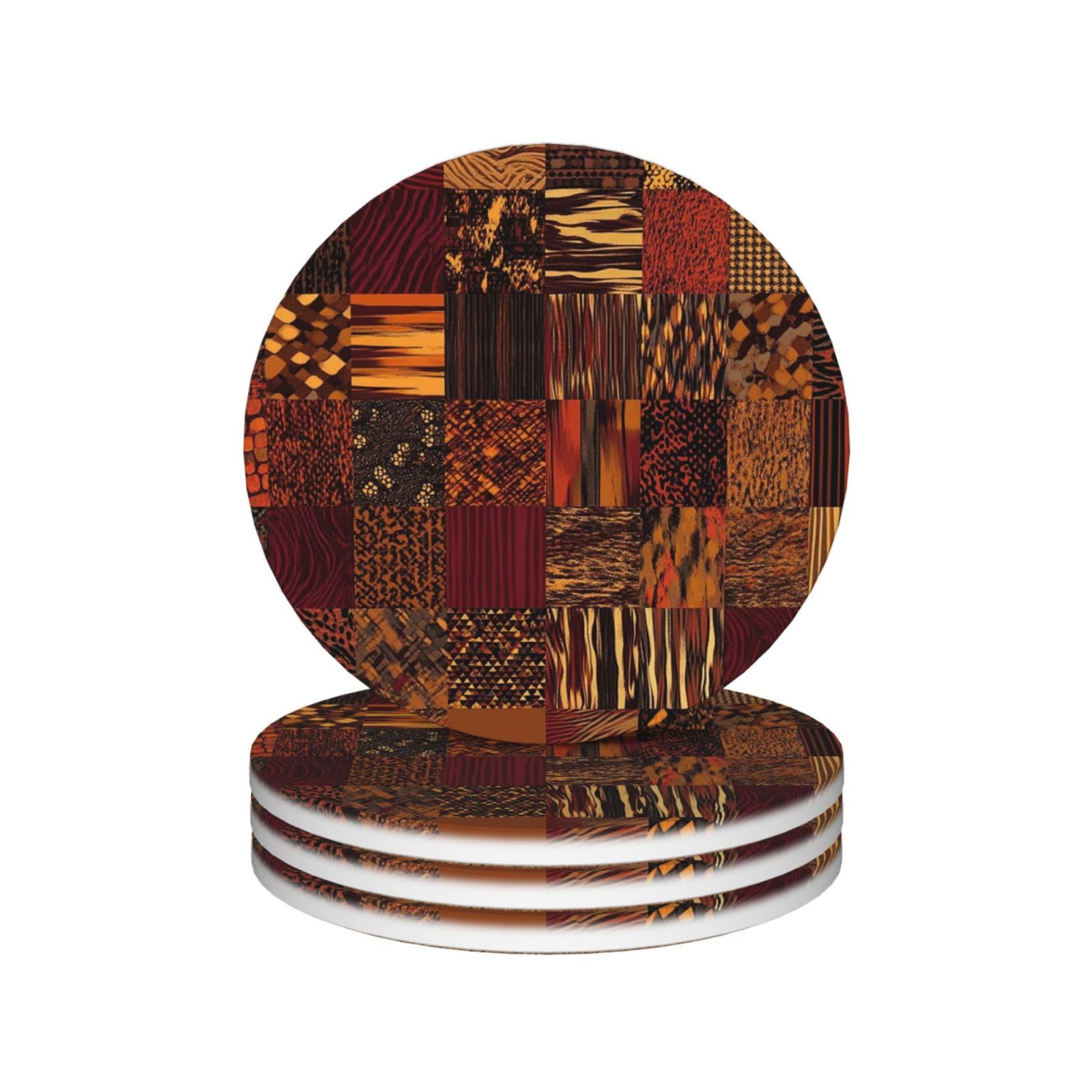 Drink Coasters Set of 4 Coffee Ceramic Coaster African Style Patchwork Coasters for Drinks Coffee Cup Mat Heat Resistant Tabletop Protection Coaster Desk Accessorie Home Decorative