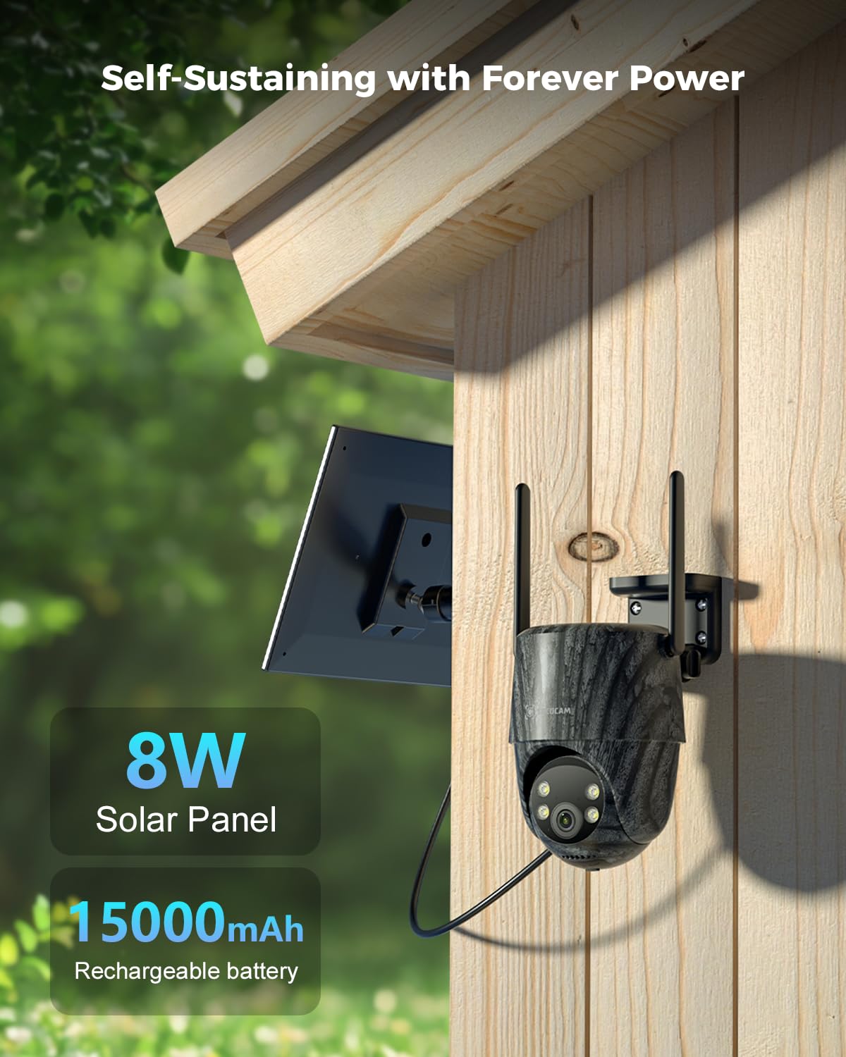 COCOCAM 24/7 AOV 4G LTE bez WiFi Kamera bezpieczeństwa | Kamera Szlakowa, AI Wykrywanie, Śledzenie, Noktowizja 30m, Bateria 15000mAh, Panel 8W, eSIM, BEZ WiFi