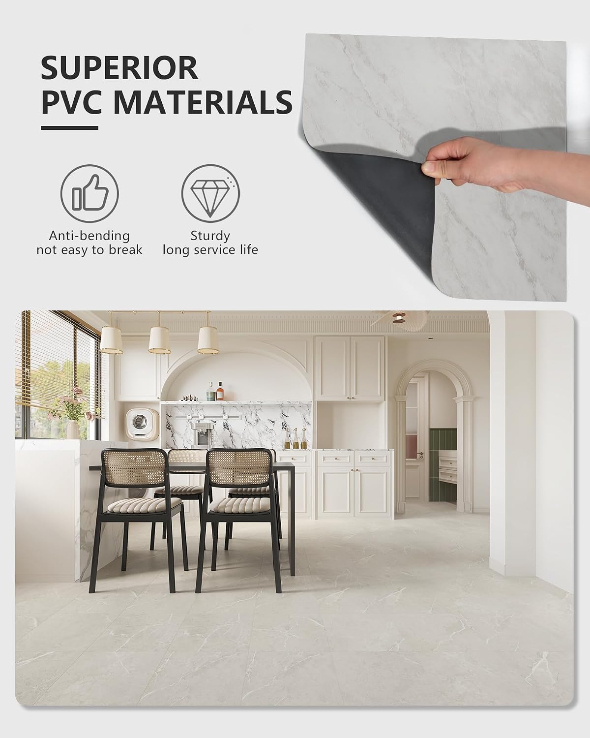 12" x 12" Peel and Stick Floor Tile, Self Adhesive Vinyl Flooring, 20 Tiles Grayish White Marble Pattern Peel and Stick Tile for Kitchen, Bedroom, Cover 20 Sq. Ft DIY Floor Tiles
