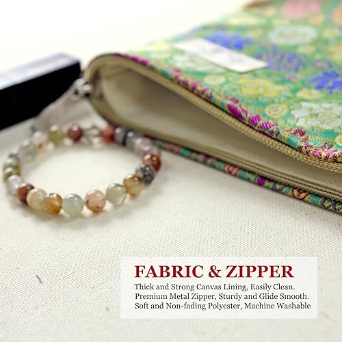 Miniatura 5 de Bolsa de maquillaje floral estética, bolsa de viaje, organizador de bolsa de maquillaje, forro de lona, parte inferior plana, 001 Bohemian Grid