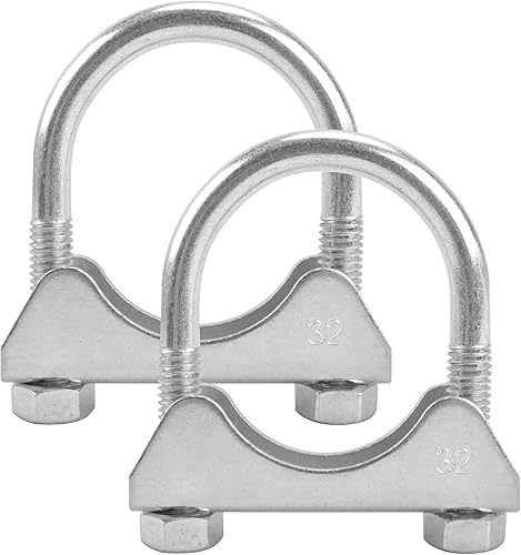 Vista 18 de Abrazadera de tubo de escape en forma de U de 2 pulgadas con silenciador de acero suave con capa antioxidante, paquete de 2