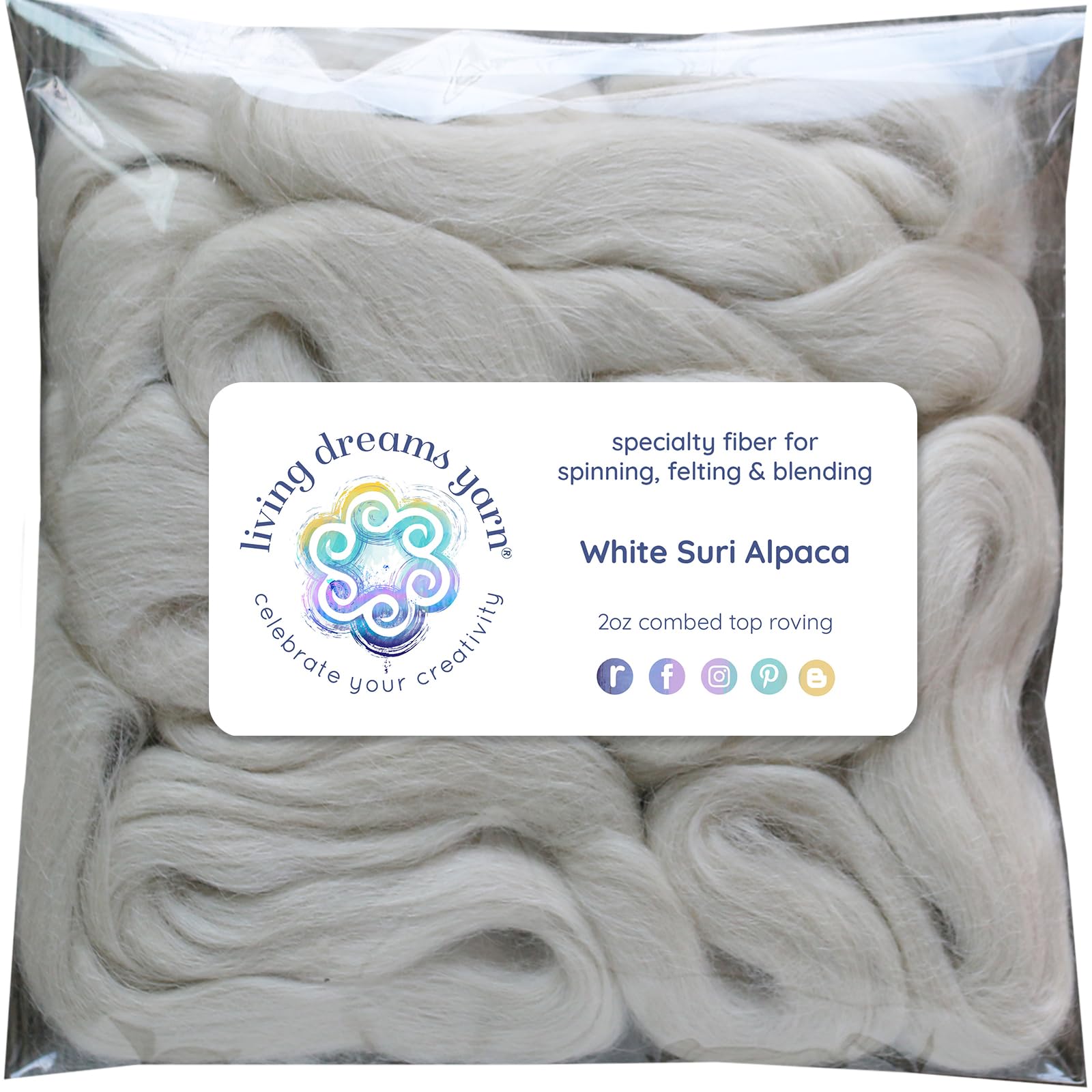 Suri Alpaca Fiber for Spinning, Blending, Felting, Dyeing & Doll Making. Natural White Combed Top Roving. : Arts, Crafts & Sewing
