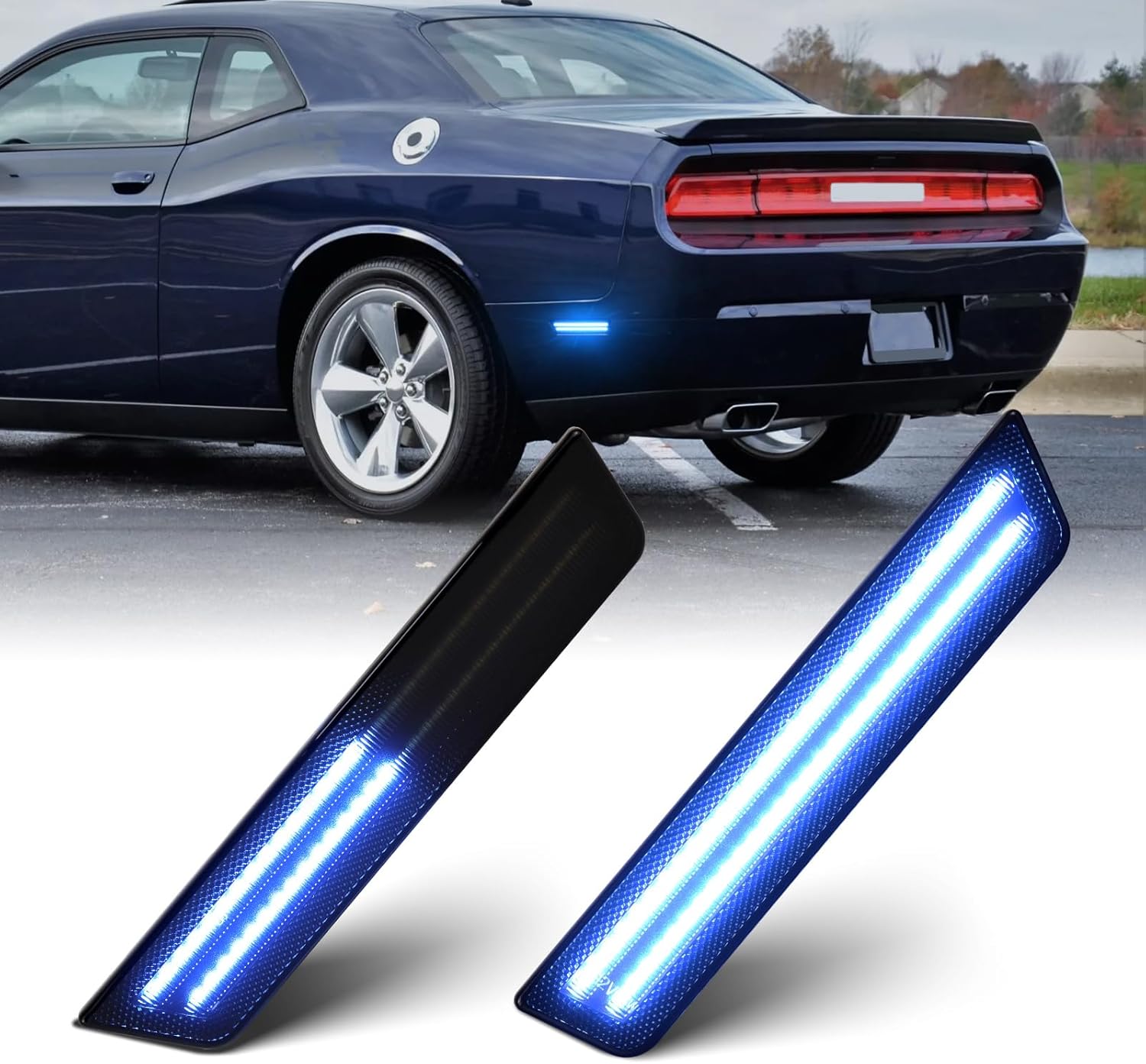 Sequential LED Rear Bumper Red Side Marker Lights for 2011-2014 Dodge Charger & 2008-2014 Dodge Challenger 2PCS, Smoked Lens, Dynamic Scan