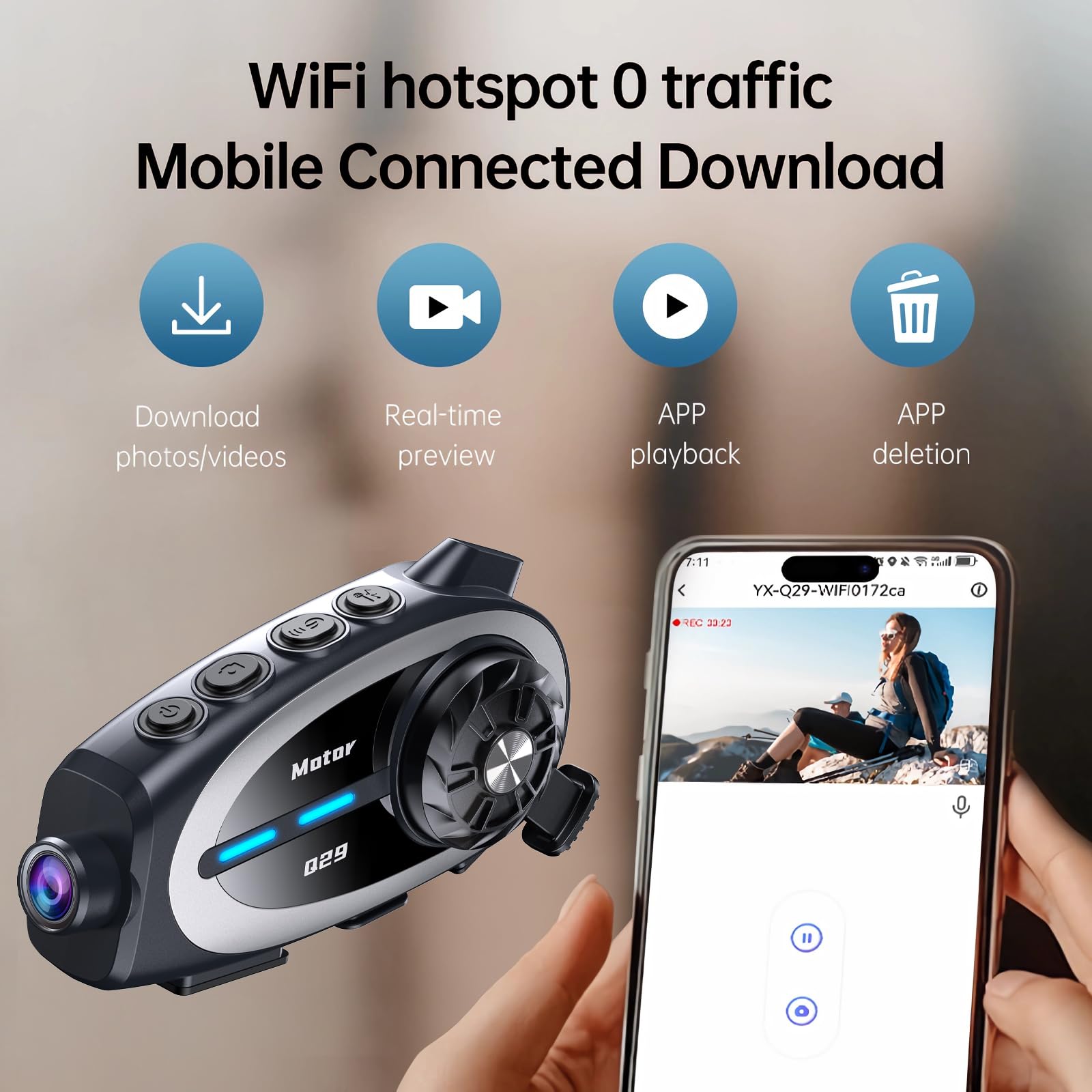 OBEST Motorradhelm Headset mit 1080P Kamera, Motorrad Bluetooth Intercom, wasserdichte Motorrad Dashcam Recorder, Helm Kabellose Kopfhörer HiFi-Stereosound für Reiten Skifahren Reisen