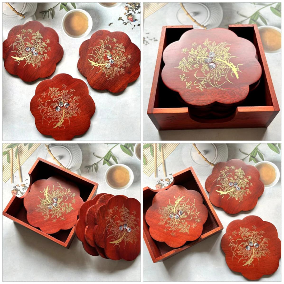 Veemoon Set de Dessous de Plat en Bois Rustique Cuisine, Isolation Thermique, Antidérapant, Support Polyvalent pour Casseroles et Boissons, Bureau et Maison