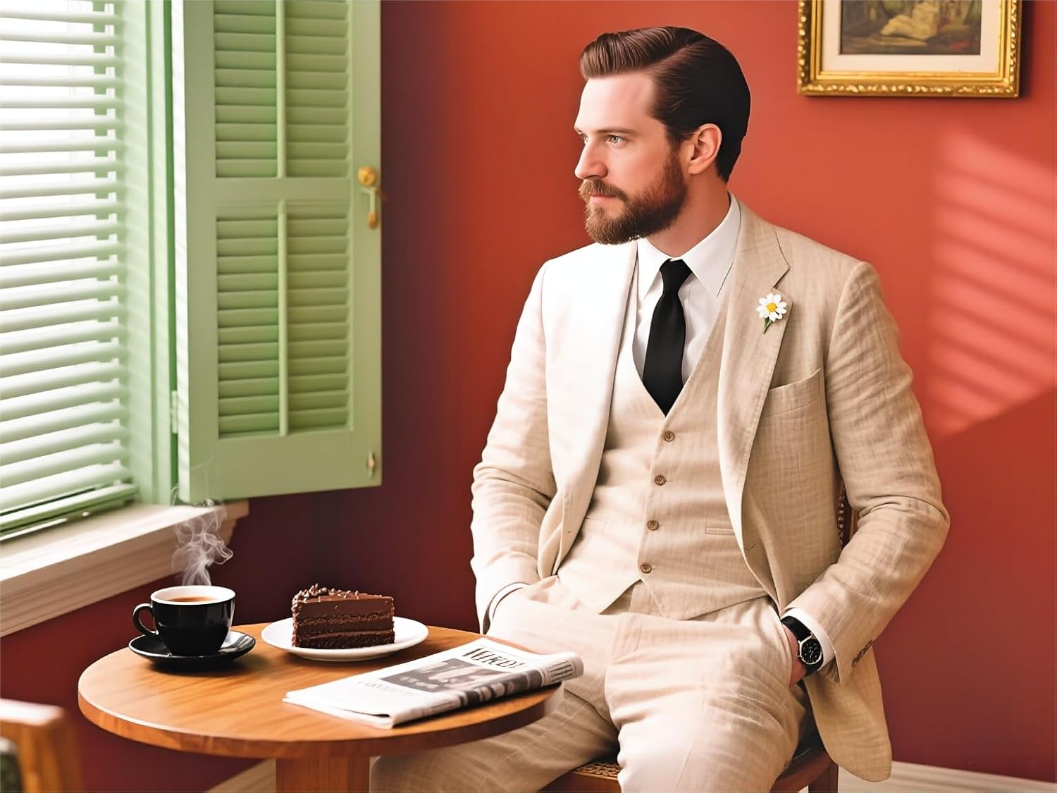 Men's Linen Suit 2 Piece Slim Fit Summer Beach Wedding Dress Tux Prom Suit Blazer Jacket and Pants - Image 7