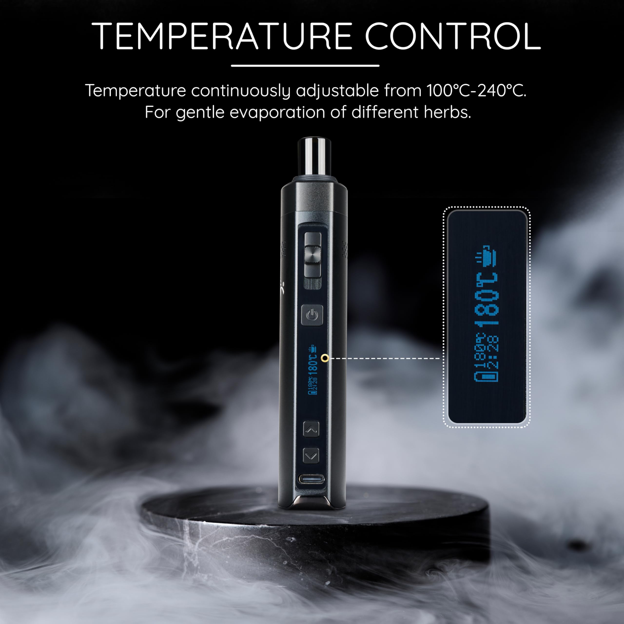 Vaporizzatore Wolke V2, Dry Herb Vaporizer Batteria sostituibile da 3200 mah, display OLED Controllo della temperatura continuo - Vaporizza erbe, resine, oli