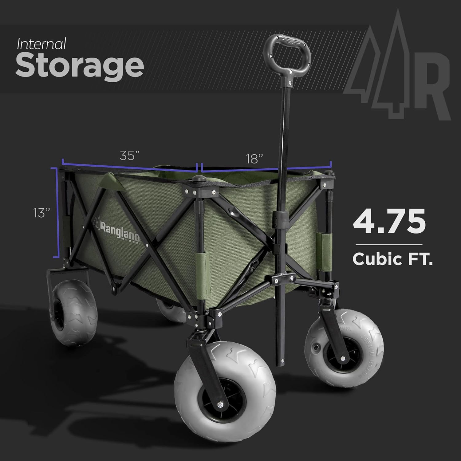 Beach Cart with Big Air Wheels for Sand - All Terrain Sand Wagon with Large Pneumatic Rubber Tires, Folding Design, Heavy-Duty Steel Frame (Black)