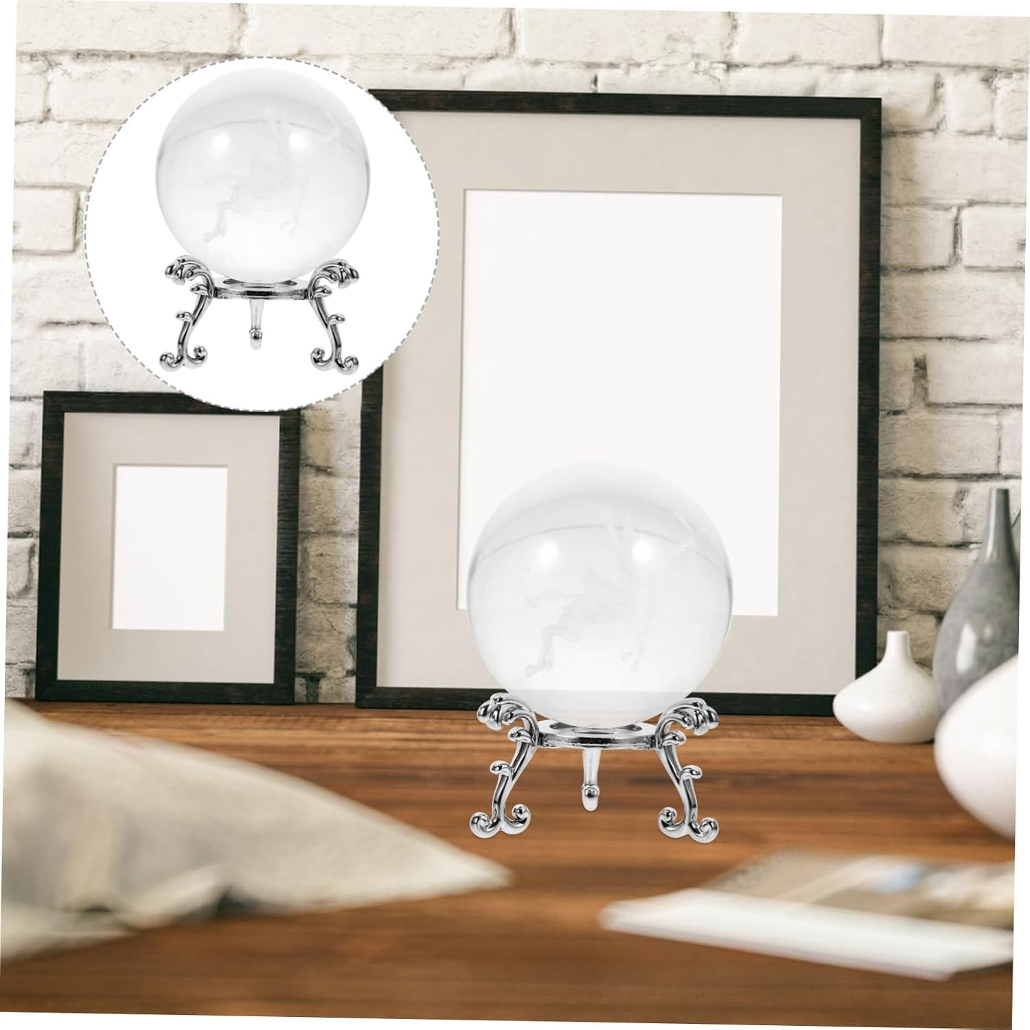1 Set Creative Pattern Decorative Crystal Sphere with Metal Stand Elegant Clear Ball for Home Office and Living Decor Unique Modern Tabletop Accent