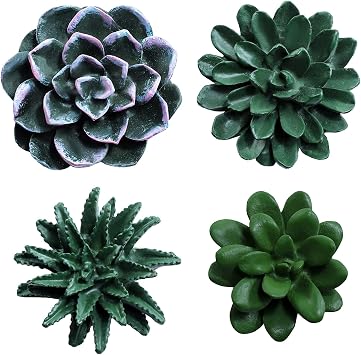 Green Plant Pattern 3D Resin Succulent Fridge Refrigerator Magnets, White Board Magnets for Home Refrigerator Office Display Board, Set of 4-Green