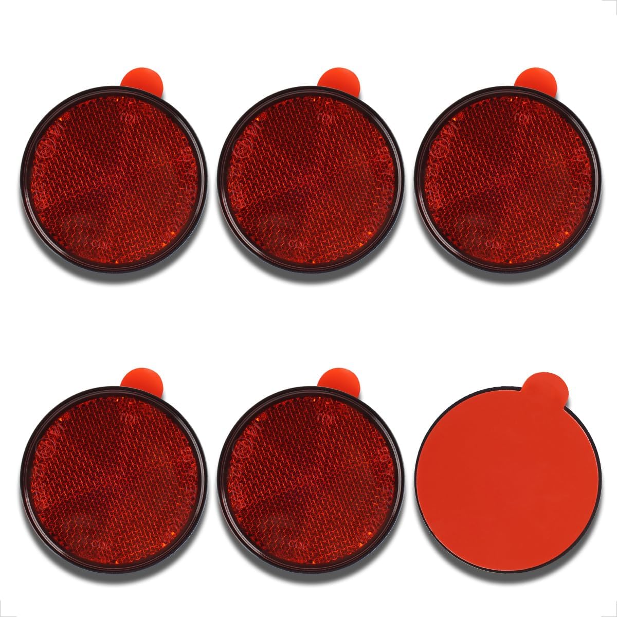 evermotor 2.28" Stick on Reflectors Motorcycle Self Adhesive Round Mini Red Reflectors Road Driveway Reflective Markers for Trailer Bike Parking Lot Mailbox Reflector with DOT Approved(6 pcs)