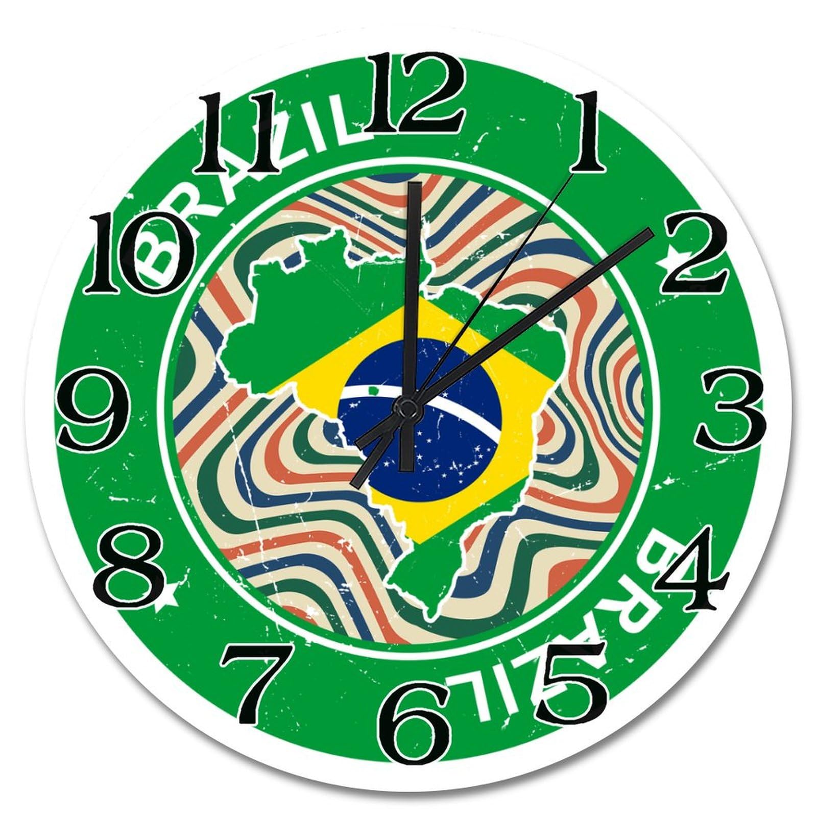 Grande horloge murale Brésil carte vintage pendule analogique à piles 38 cm rustique