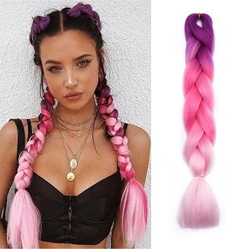 Rich Choices Braiding Hair Extensions Ombre 4 Tones Jumbo Braids Hair Extensions for Braiding Coloured Hair for Twist 24 , 1 Bundles - Purple to Peach Pink to Pink
