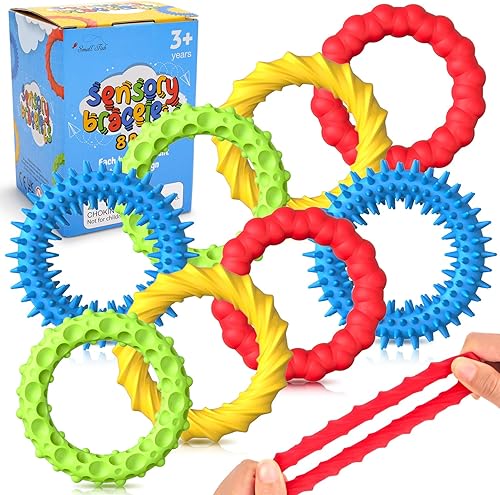 Juguetes sensoriales para niños pequeños Paquete de 8 pulseras elásticas a granel Textura y juguetes calmantes para autismo para niños con