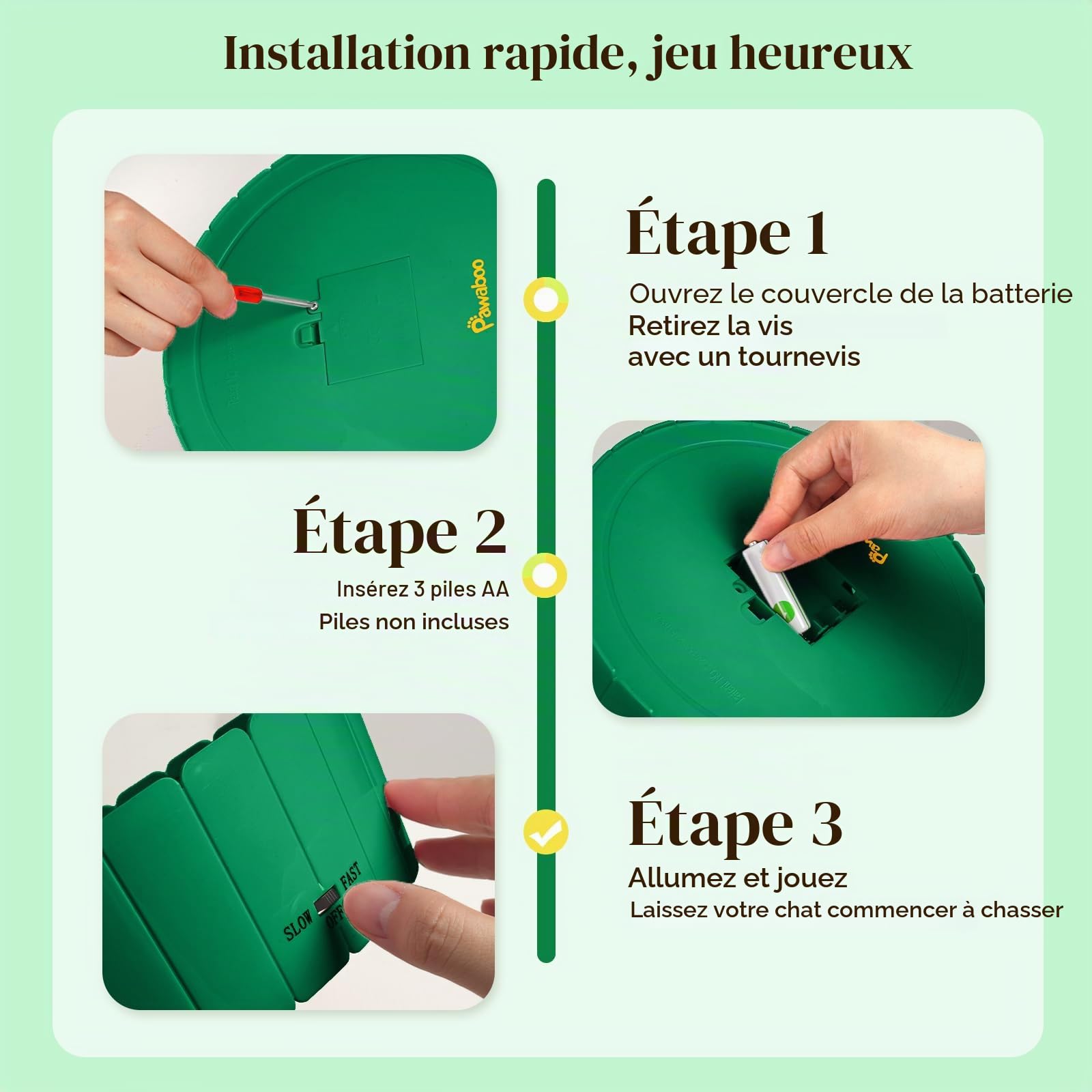 Pawaboo Jouet pour Chat avec Souris Qui coule, Jouet électrique interactif pour Chat en Mouvement, Teaser Rotatif Automatique, Pop and Play, Cache-Cache, Jouet de Chasse pour Animal de Compagnie,