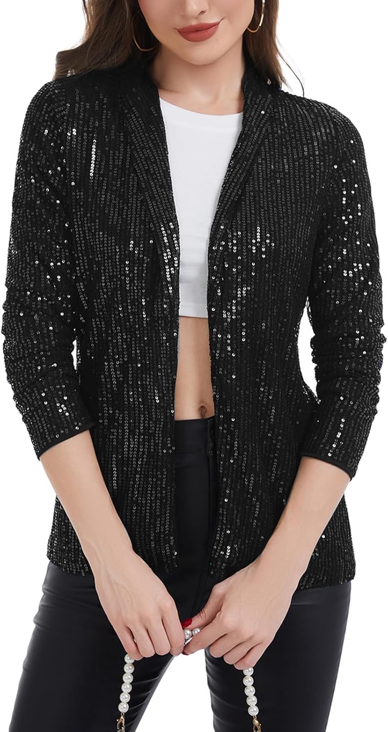 MINTLIMIT Women's Sequin Cardigan Sparkly Jacket 2025 Long Sleeve Open Front Glitter Party Shiny Sequin Blazer Jacket - Image 2