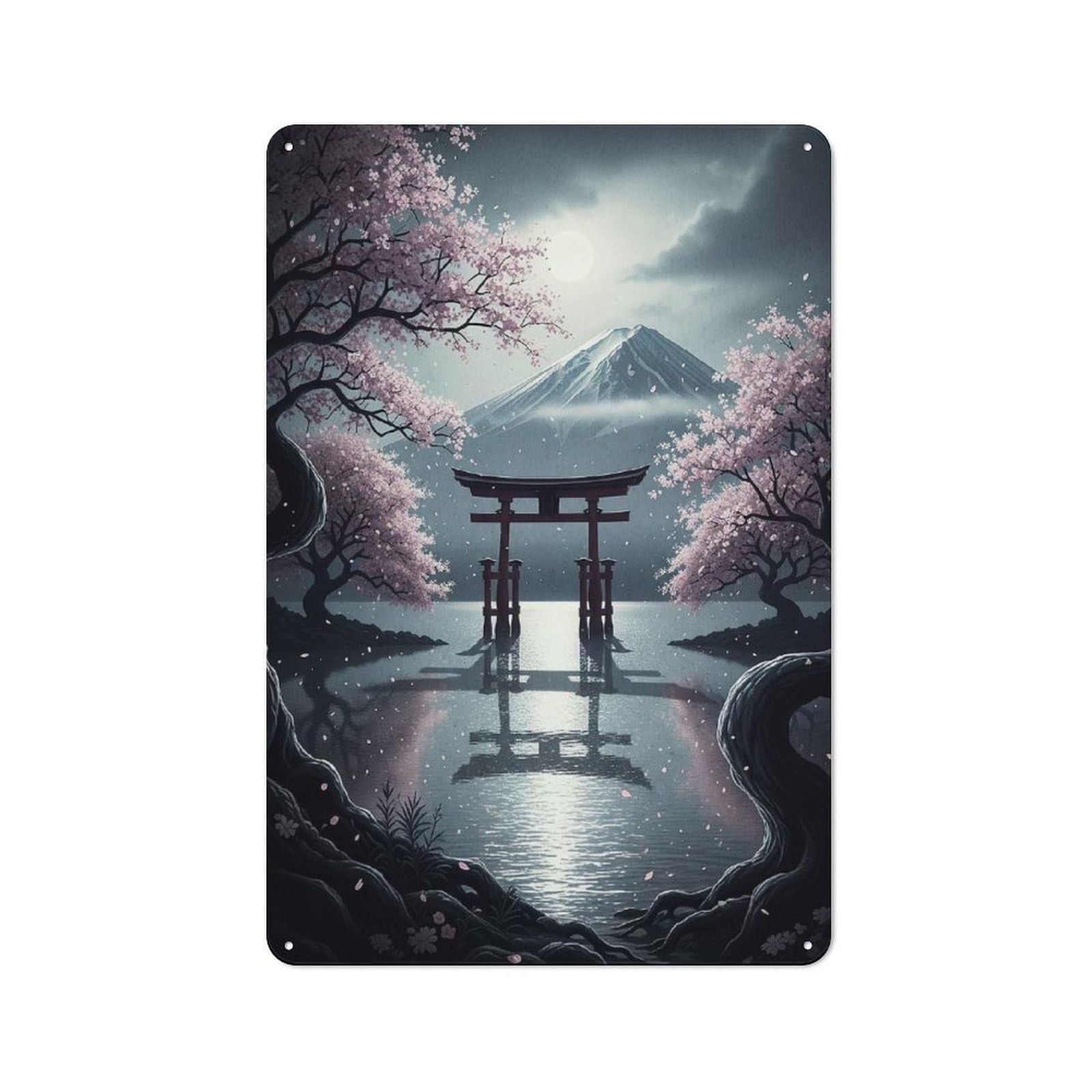 Junmoney Mount Fuji Torii Gate Landscape Bistro Metal Sign 30X20cm, Vintage Cafe Wall Decor For Takeaway, Bar, Kitchen Or Counter Area
